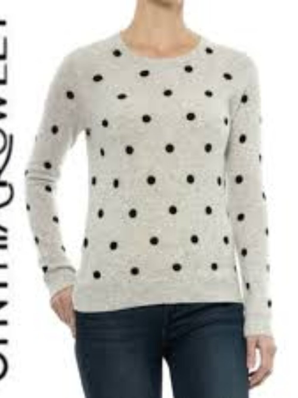 Cynthia Rowley 100% 2-Ply Cashmere Sweater Gray with Black Polka Dots Size L